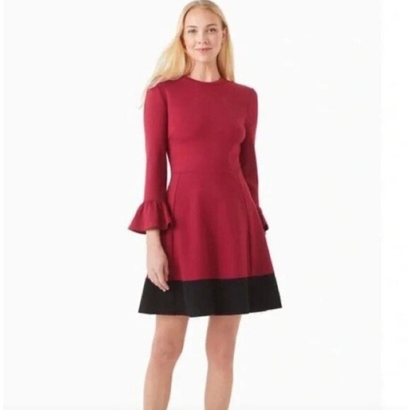 Kate Spade Womens Large Colorblock Bell Sleeve Ponte Dress Cranberry Cocktail - Picture 12 of 13